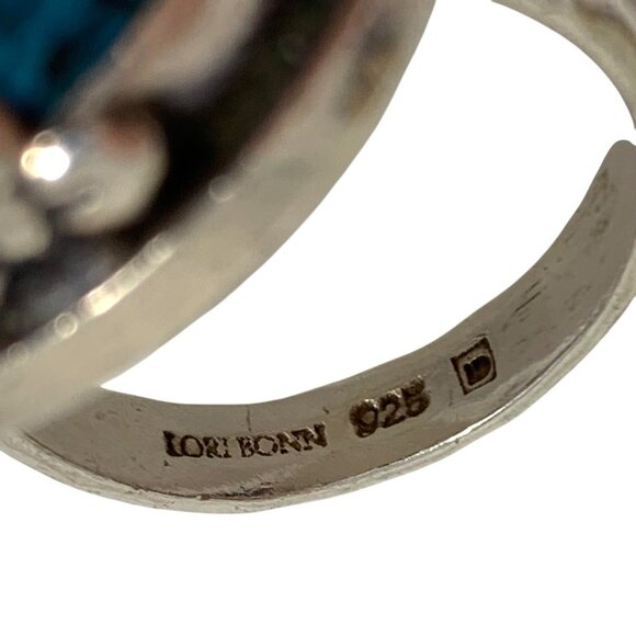 LORI BONN Sterling Silver Floral Framed Turquoise Ring SZ 5.25 Hammered Band - Picture 5 of 9